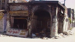 Burnt building in Homs