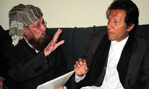 PTI chief Imran Khan and Maulana Samiul Haq 