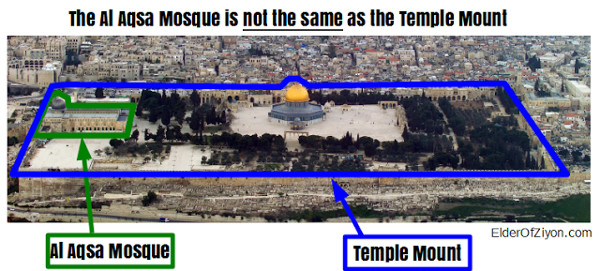 The reality is that Jewish websites like elderofziyon, where is image may be found, claim that Masjid al Aqsa is only a small part of the Temple Mount which, while it serves their interests,  is not true.