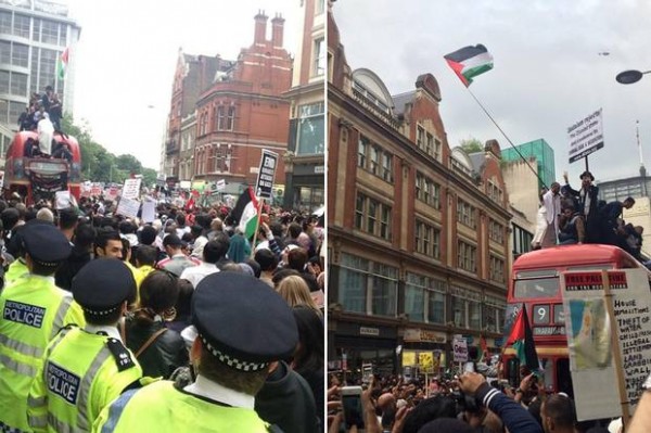 Rabbi stands on top of double-decker bus in west London as part of pro-Palestine protest against 'Israeli aggression'