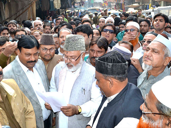 Members of the Muslim community protest against alleged forced conversion in Uttar Pradesh.
