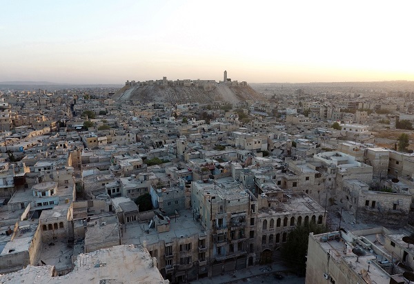 A general view taken with a drone shows Aleppo's historic citadel, controlled by forces loyal to Syria's President Bashar al-Assad, as seen from a rebel-held area of Aleppo, Syria. REUTERS/Abdalrhman Ismail
